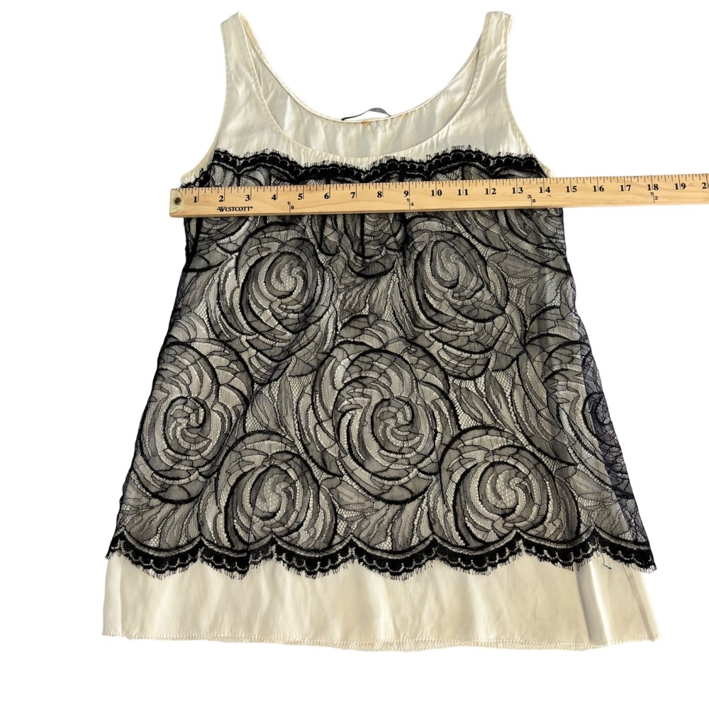 ELIE TAHARI Women Ivory Black‎ Rose Lace Overlay Tank Top Silk Style S or M